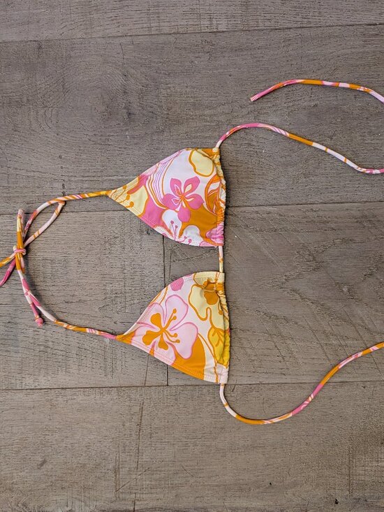 Other - Tropical Floral Triangle Halter Bikini Top Orange Pink Unbranded
